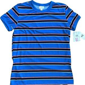 LuLaRoe Medium Liv Tee • Blue Shirt With Stripes • Very Short Sleeves • BNWT